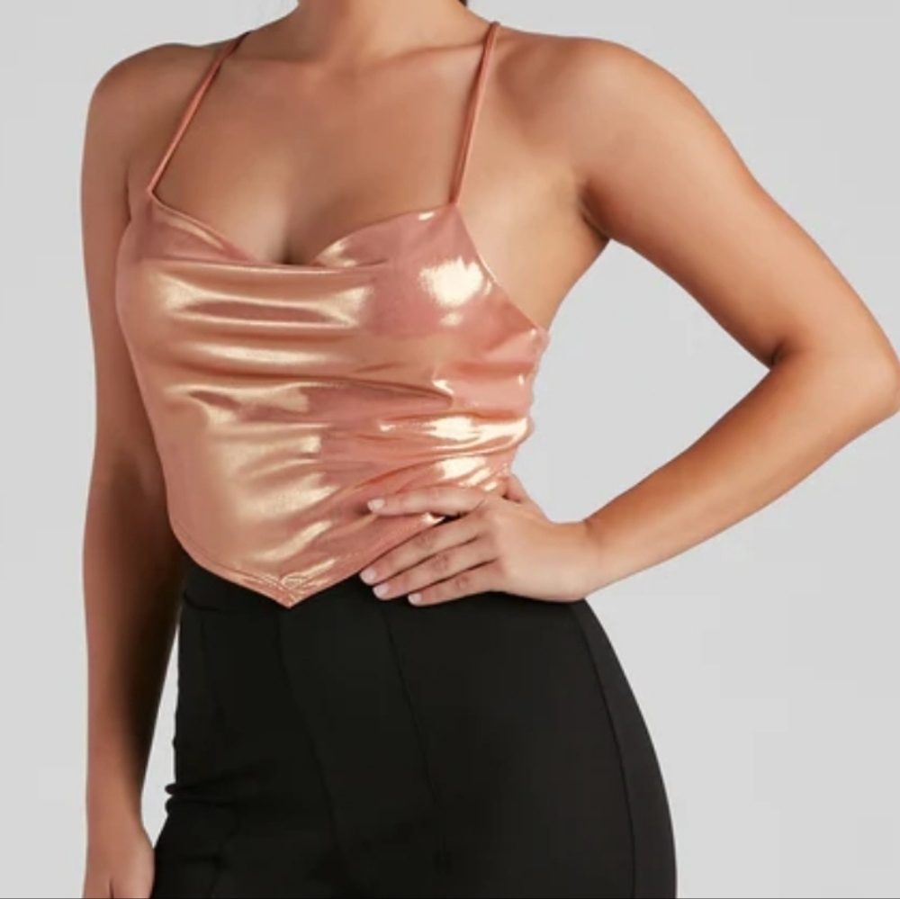 Windsor Peach Cowl Back-Tie Top.